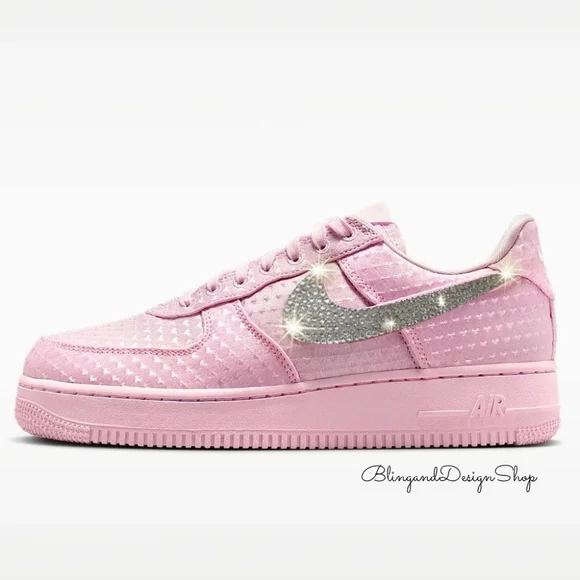 Women's Nike Air Force 1 Hearts Valentine's Day Custom Sneakers With Crystals - Picture 1 of 7